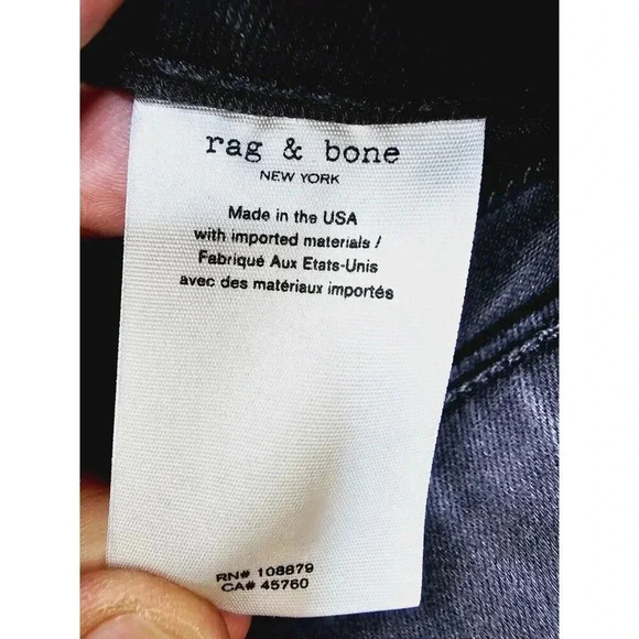 Rag & Bone Size 25X24 Women Black Ankle Skinny Embroidered Pocket Logo Jeans USA - Picture 11 of 13